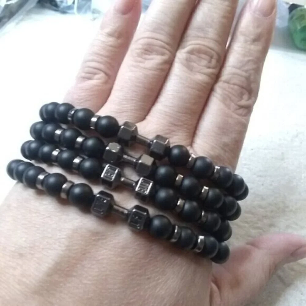 Man's Black Dumbell Bracelet! Exercise! Gym! Weight Lifting! Body Builder